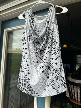 Calvin Klein Black & White Draped Cowl Neck Tank